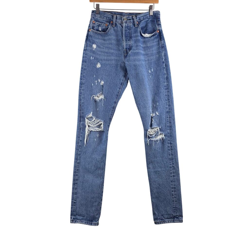Levis 501 Straight Leg Jeans Women's 27x32 Tall Big E Premium Button Fly Cotton